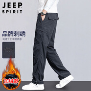 JEEP SPIRIT吉普休閑褲男秋冬季直筒褲子男士多口袋工裝男褲 深灰色加絨 XL