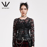 BOY BY BOY春季潮牌女裝朋克滿(mǎn)印打底針織長(cháng)袖T恤W00007 黑色 XS