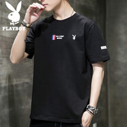花花公子（PLAYBOY）短袖T恤男夏季新款韓版潮牌體恤半袖t恤衫男裝上衣 1005黑色 2XL