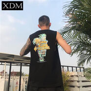 熊迪明運動(dòng)背心男士無(wú)袖t恤棉質(zhì)透氣健身打底砍袖寬肩夏季青年寬松型 B203黑色 M