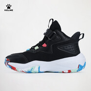卡爾美（KELME）兒童籃球鞋透氣舒適籃球訓(xùn)練高彈緩震專業(yè)比賽運動鞋 黑彩虹 41