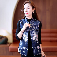 蔚曼（Veevmand）新中式國風(fēng)女士馬甲外穿春秋季短款2025新款中年媽媽背心馬夾外套 寶藍色 常規 585款 XL（建議110-125斤）