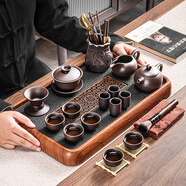 祥業(yè)整套原礦紫砂壺功夫茶具套裝家用辦公茶壺茶杯蓋碗套裝茶具禮盒裝 黑紫砂西施壺11件套+花梨色茶盤