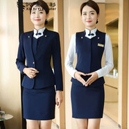 訫噯逸衫酒店前臺服務(wù)員工作服客服接待售樓部正裝春秋長(cháng)袖套裙領(lǐng)班工裝 藍色西服+西褲+半身裙+白色襯衫 2XL （120-130斤）