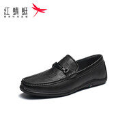 RED DRAGONFLY軟底豆豆鞋夏季新款男鞋透氣羊皮樂福鞋打孔商務(wù)休閑皮鞋WHA23051 黑色 40
