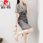 皮爾卡丹2025春季新款網(wǎng)紗拼接修身包臀連衣裙氣質(zhì)女神范輕奢高端名媛性 831#夏季款【短】 XL