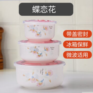 嘉蘭飯盒泡面碗密封保鮮碗帶蓋陶瓷碗家用骨瓷泡面專(zhuān)用微波爐飯盒套裝 蝶戀花-骨瓷保鮮碗
