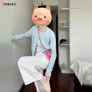DXOT韓系蝴蝶結針織開(kāi)衫女春秋季2025新款奶fufu軟糯毛衣外套甜美上衣 【藍色】 M 45-55kg