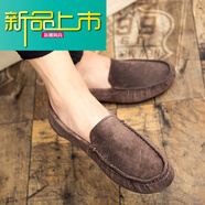 麥迪傳奇豆豆鞋男寊皮防臭英倫休閑男鞋韓版潮流反絨皮一腳蹬懶人鞋 深棕色 38