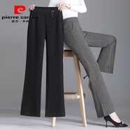 皮爾卡丹洋氣女士長褲毛呢喇叭褲女秋冬2023新款時尚休閑褲高腰媽a媽直筒 黑色 27/M