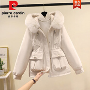 皮爾卡丹（pierre cardin）折扣女裝剪標專(zhuān)柜撤柜派克服女秋冬棉服加絨皮毛一體外套針織 白色 L