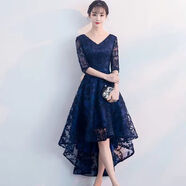 FHHUABD公主裙禮服平時(shí)可穿小晚女簡(jiǎn)單大方宴會(huì )高貴優(yōu)雅氣質(zhì)名媛中長(cháng) 寶藍色 均碼 3xl