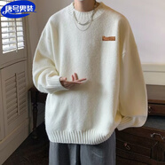 唐號毛衣男秋冬季加絨加厚潮牌日系針織衫2024大碼線(xiàn)衣寬松內搭款衣服 白色 M