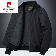 皮爾卡丹（pierre cardin）飛行夾克男春秋季美式休閑棒球領(lǐng)寬松工裝休閑復(fù)古外套男 黑色 XL