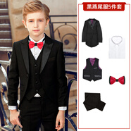 ELPA兒童西裝男童小西服套裝中大童花童禮服鋼琴演出服男孩春秋韓版 黑燕尾服5件套：3件套+襯衫+領(lǐng)結(jié) 120 碼 身高110-120cm 重39-45斤