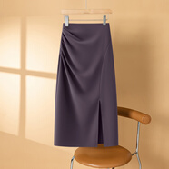 灰色半身裙女秋季2025新款高腰醋酸西裝裙氣質(zhì)中長(cháng)開(kāi)叉a字包臀裙 丁香紫 - 春秋面料 L (28)
