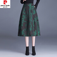 皮爾卡丹（pierre cardin）提花半身裙a字裙中長款女秋冬2024新款高腰遮胯顯瘦花苞裙休閑裙 綠色花 L 腰圍2尺1/ 可穿101至110斤