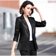 皮爾卡丹法國  海寧真皮皮衣女短款小西服2025秋季新款綿羊皮修身韓版 黑色 M 適合95-105斤
