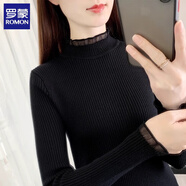 羅蒙（ROMON）秋冬新款黑色打底衫女內(nèi)搭長(zhǎng)袖修身中領(lǐng)針織衫百搭短款半高領(lǐng)毛衣 黑色 均碼 80-140斤可穿