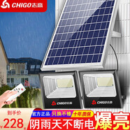 志高（CHIGO）太陽能燈戶外庭院燈一拖一拖二家用超亮大功率防水照明投光燈 雙燈聚光1500W+1500W照射約500