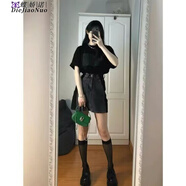 蝶嬌諾（DIEJIAONUO）新款連衣裙夏季女裝jk制服套裝小個(gè)子穿搭學(xué)院小香風(fēng)短裙子女夏天 1029黑色T恤+ 牛仔短裙套裝 M