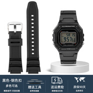 老皮匠 適配卡西歐W218H/AE-1200/SGW-300/400/MRW-200樹脂硅膠表帶 黑色-鋼色扣 18mm