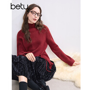百圖betu女裝冬季新款毛衣保暖高領側邊開叉設計毛衣女2411T37 紅色 M