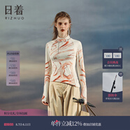 日著（rizhuo）原創(chuàng)設(shè)計(jì)女裝2024冬季新款中式風(fēng)拼接修身針織印花長(zhǎng)袖打底衫 游龍紅 M