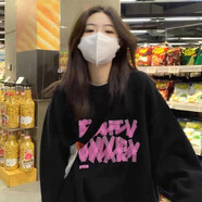 妃麗慕尚秋冬季oversize鹿皮絨圓領套頭衛(wèi)衣女落肩慵懶風長袖上衣外套女裝 B6429黑色【加絨款】 L