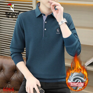 啄木鳥(niǎo)（TUCANO）襯衫翻領(lǐng)男士保暖內衣中年商務(wù)打底寸衣長(cháng)袖t恤POLO衫加絨衛衣 6066青色【加絨】 加厚 XL 125-140斤