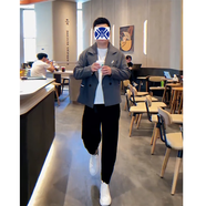 軒森圖胖子男裝全身搭配秋冬季毛呢外套男士休閑小西裝夾克西服大碼套裝 灰色西服+白色T恤+黑色褲子 3XL (185) 建議180-200斤穿