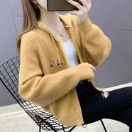俞兆林2025年春季新款連帽針織開(kāi)衫女春裝拉鏈毛衣短款外套女百搭上衣潮 卡其色 2XL