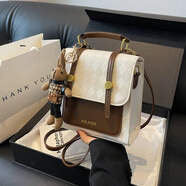 松團團 SQUIRREL.TT多功能小背包2025新款韓版復古包包女英倫學(xué)院風(fēng)雙肩包可斜挎包 米白色（送掛件）