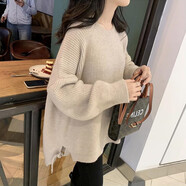 什靚孕婦裝秋冬套裝外出時尚長袖毛衣連衣裙加絨加厚孕婦褲打底褲秋季兩件套 杏色上衣 L