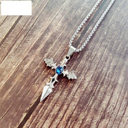 夏季個(gè)性男孩青少年項鏈吊墜男生日韓簡(jiǎn)單款復古潮人韓版潮流新款 XL-060藍鉆惡魔之劍項鏈