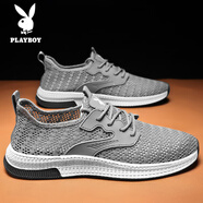 花花公子（PLAYBOY）潮流男鞋春秋季韓版休閑鞋子男士百搭運動跑步潮透氣軟底網(wǎng)面鞋子 PL182151灰色 41