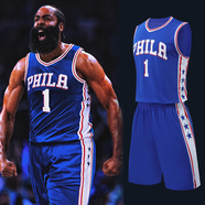 千格鹿nba勇士庫里球衣湖人東契奇籃球服套裝男款比賽校隊(duì)隊(duì)服定制團(tuán)購 1號哈登-76人彩藍(lán) M碼（150-160CM 90-110斤）