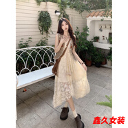美安嘉波西米亞民族風(fēng)吊帶連衣裙女夏季云南大理旅游穿搭海邊度假長裙子 刺繡鉤花背心-純欲連衣裙 S -純欲連衣裙