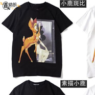 鑫格朗夏裝歐美潮牌暗黑3D頭惡犬印花短袖t恤男女情侶短袖 黑色小鹿斑比-063_棉 3XL