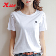 特步（XTEP）女裝短袖t恤女夏季服飾女士純色寬松上衣T恤跑步半袖運動瑜伽服女 白色【店長推薦】 M 165