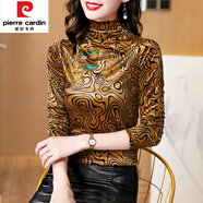 皮爾卡丹（pierre cardin）金絲絨打底衫女士裝春秋冬2025年新款半高領(lǐng)洋氣小衫內搭上衣 咖色 2XL (130-140斤)