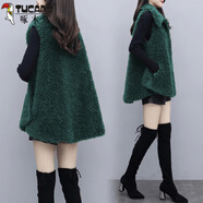 啄木鳥(niǎo)羊羔毛絨馬甲女士2025秋冬皮毛一體時(shí)尚新款大碼外穿馬夾背心外套 孔雀綠 2XL 建議140斤左右