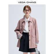VEGA CHANG皮衣女款2025年新款春秋美式復古中長(cháng)款PU皮外套 橡皮粉 S