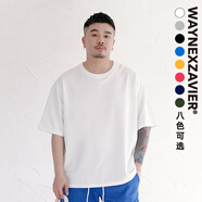 韋恩澤維爾 WAYNEXZAVIER大碼五分袖t恤男白色夏季圓領重磅加肥加大胖子潮牌7911 白色 XL（160-190斤）