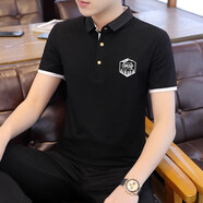 滄獅夏季短袖t恤男士翻領(lǐng)t袖衫青年韓版潮牌衣服男學(xué)生t恤衫 黑色 L