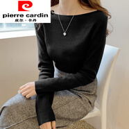 皮爾卡丹（pierre cardin）修身韓版毛衣女秋裝一字領(lǐng)露肩長袖早秋新款設(shè)計感內(nèi)搭打底衫上衣 黑色 M