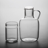 樸原良品耐熱玻璃冷水壺大容量創(chuàng  )意茶壺冰箱冷藏果汁壺高顏值透明花瓶 越瓶玻璃壺【有把手】+2只矮杯
