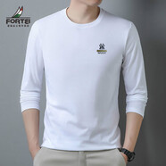 富鋌（FORTEI）男裝官方圓領(lǐng)長(cháng)袖衛衣純色休閑帥氣男士T恤打底衫趣味logo內搭 官方旗艦白色 M 105/165100-115斤