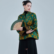 陌遇【明星原版】2025秋冬中國風(fēng)新中式棉襖外套復古唐裝上衣國潮品牌 綠色（冬款夾棉） M （體重110~125）