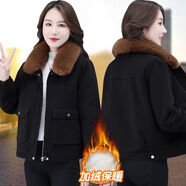 裝中年婦女牛仔夾克外套秋冬派克棉衣棉服冬2022今年流行新款女裝小棉襖加絨加厚短款外套 黑色【加絨加厚】 XL_建議120-135斤